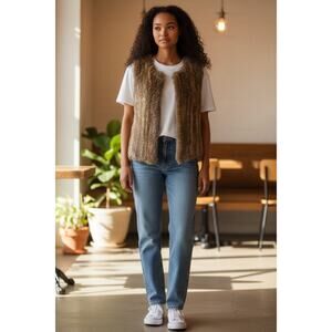 525 Luxe Brown Rabbit Fur Vest Medium Sleeveless